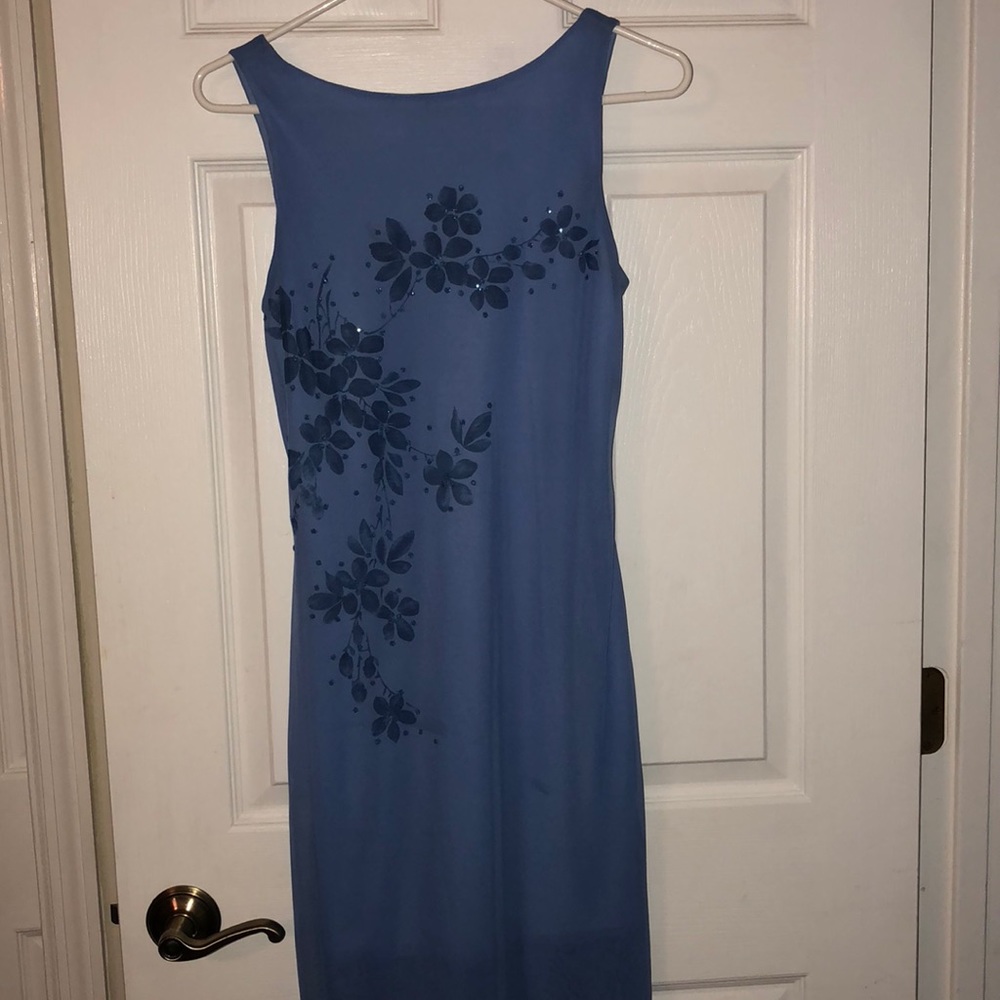 blue floral formal dress